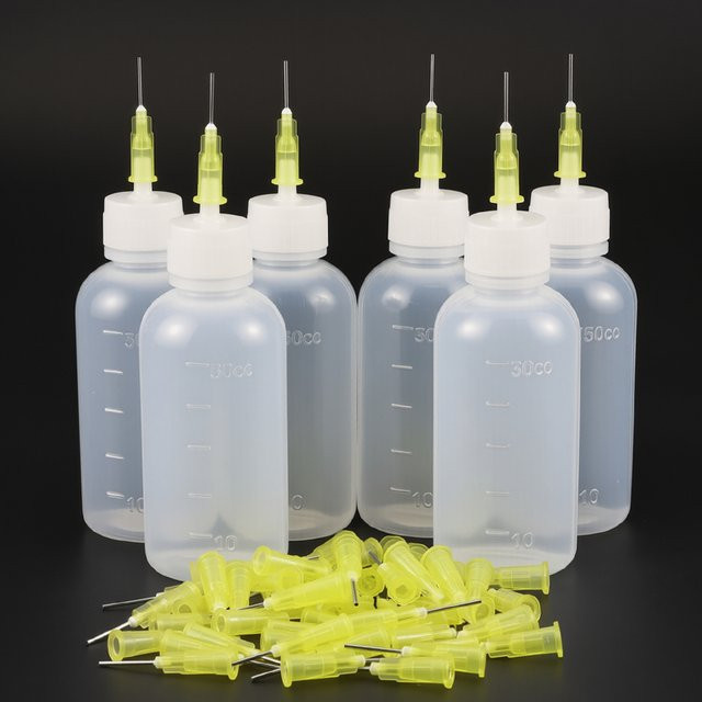 6 Stück transparente Kleberflaschen aus Kunststoff mit 50 Dosiernadeln für DIY-Projekte, Volumen: 50 ml pro Flasche - Bild 1