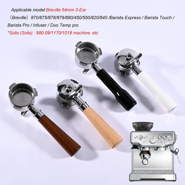 Sage Doppelauslauf-Siebträger aus Edelstahl mit Holzgriff für Breville 870 878 880, 54 mm, Silber/Beige - Bild 1