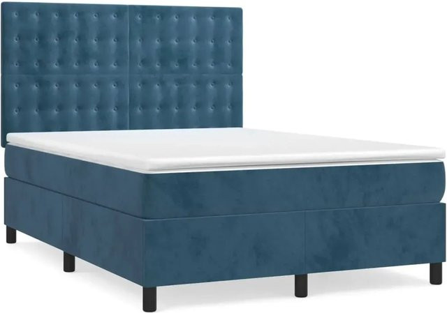 vidaXL Boxspringbett Hybrid mit Matratze Dunkelblau Samt B/T/H: 140 x 190 x 118 cm - Bild 1