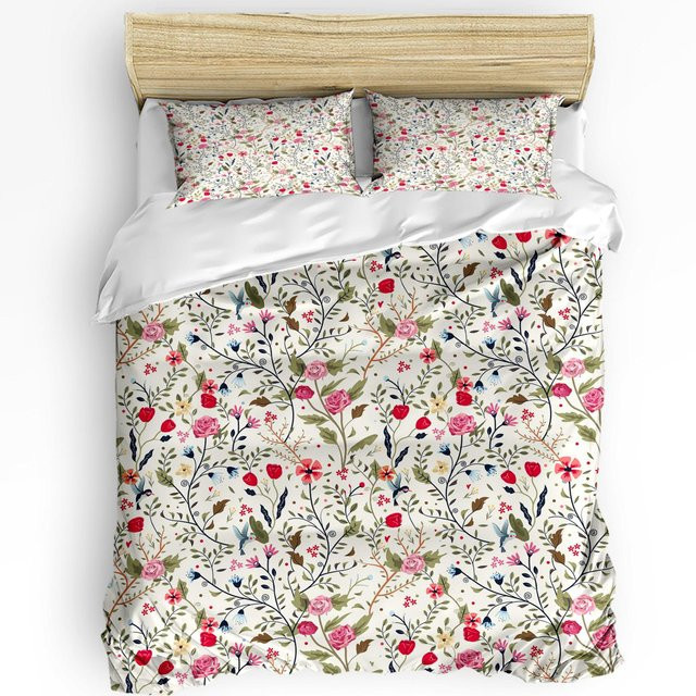 3-teiliges Bettwäsche-Set Your Warm Home mit floralem Retro-Blumenmuster in Lila und Multicolour, bestehend aus Bettbezug und Kissenbezügen aus Mikrofaser, B/H: 150 x 200 cm - Bild 1