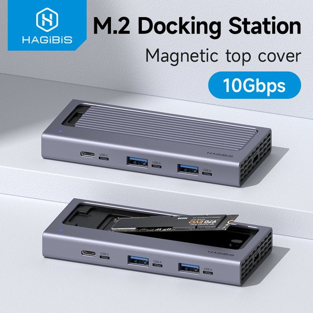 Hagibis M.2 SSD-Gehäuse mit USB-C-Hub und magnetischer Abdeckung in Grau, kompatibel mit Thunderbolt 4/3 für MacBook und PC - Bild 1
