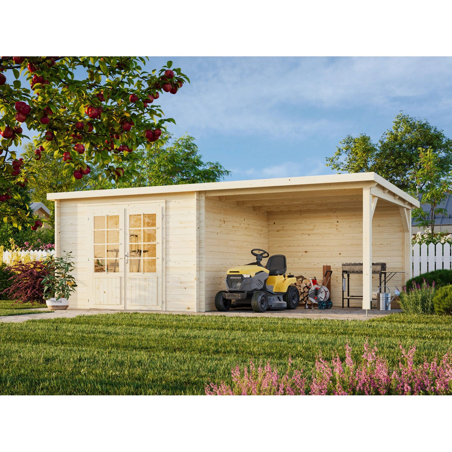 Palmako Ella Holz-Gartenhaus Grau mit Flachdach und Blockbohlenbauweise B: 592 cm, T: 300 cm - Bild 2