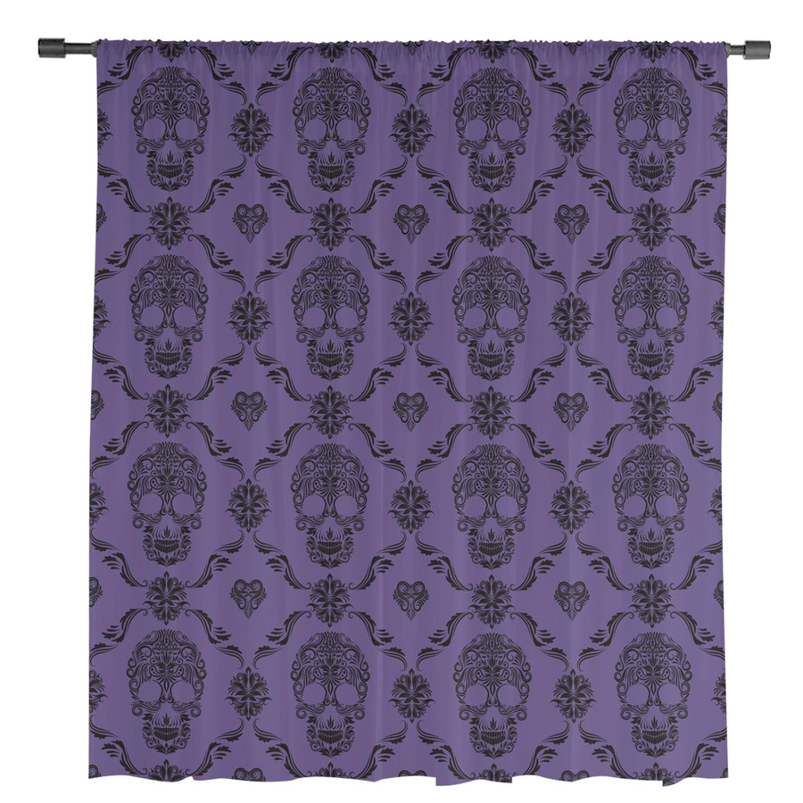 Totenkopf Transparente Vorhänge aus Tüll und Organza in Lila, 2er-Set, B: 135 cm, H: 137 cm - Bild 3