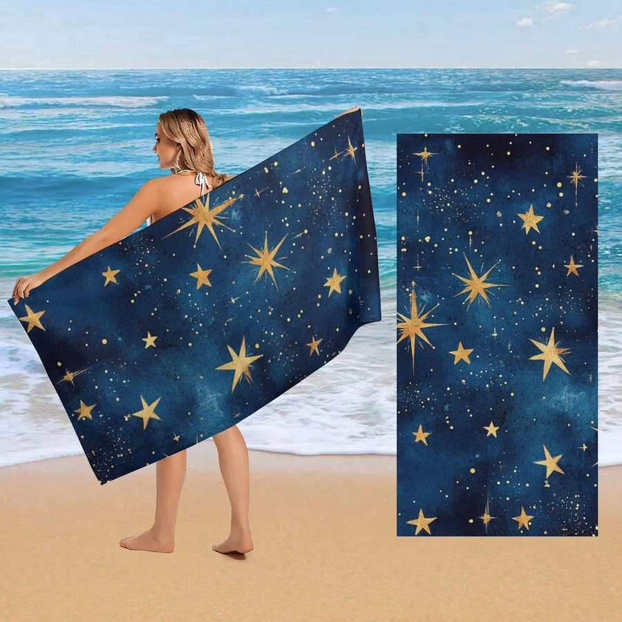 Creative Man Strandtuch Sternenhimmel mit Mond und goldenen Sternen, weißes Mikrofaser Badetuch, Breite: 40 cm, Höhe: 60 cm - Bild 4