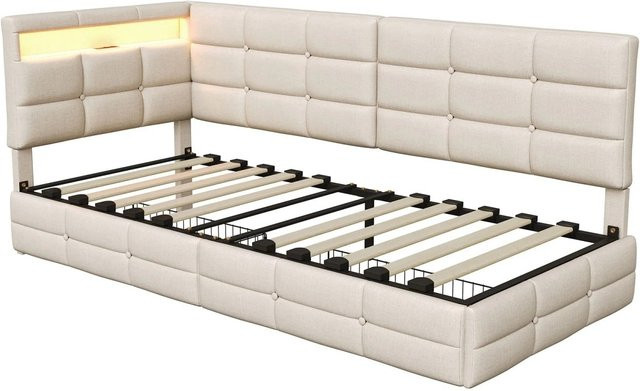 PXloue Polsterbett Tagesbett mit LED, USB und Stauraum in Beige, B/H/T: 90 x 200 cm, Steppoptik und Schlaffunktion - Bild 1