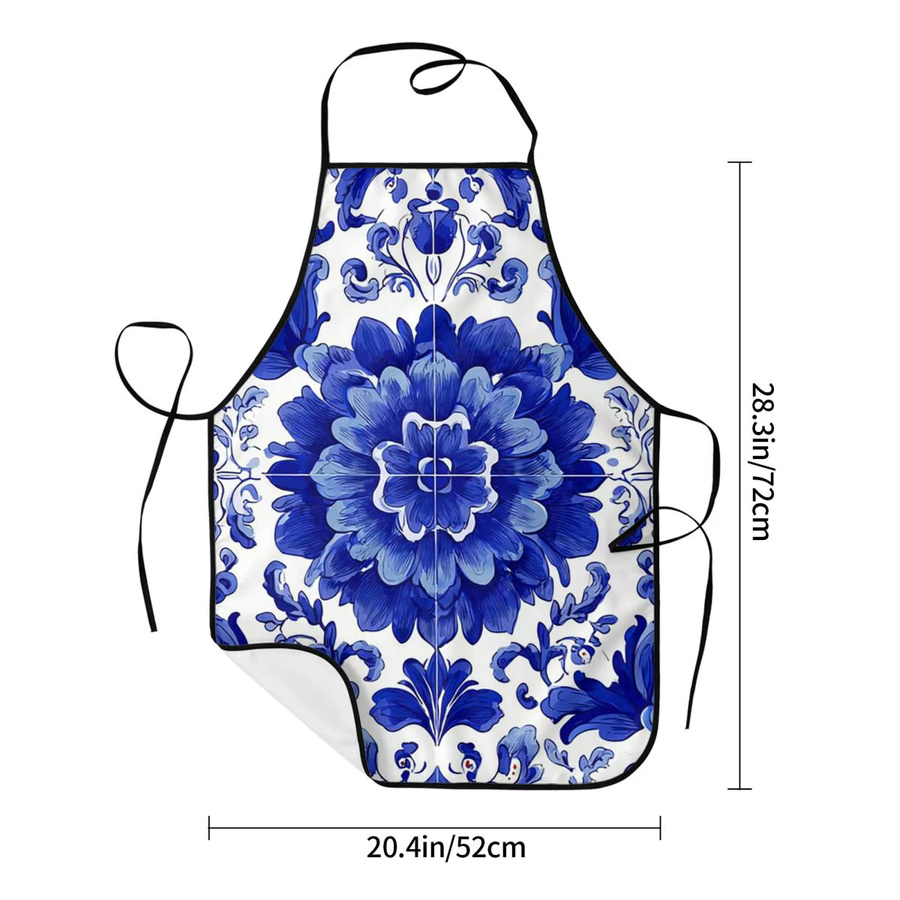 Unisex Küchenschürze mit blauem Delfte-Fliesenmuster und Vintage-Blumenprint - Bild 3