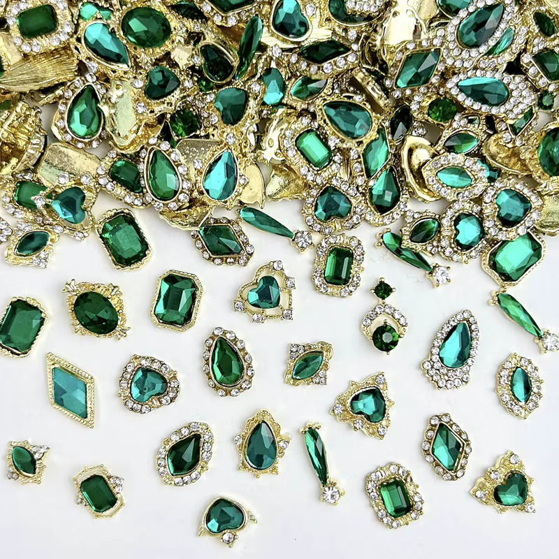 Nagel-Charms, 20 Stück, geometrische Metalllegierung, dunkelgrün, Glas-Strasssteine - Bild 2