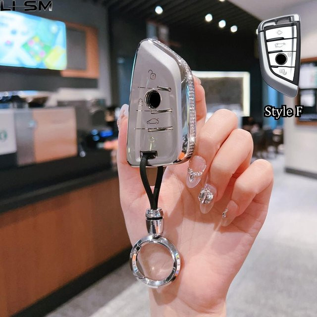 CHSEL Schlüsselhülle im Diamant-Stil aus TPU für BMW Auto-Schlüssel mit 3 oder 4 Tasten in Rosa - Bild 1