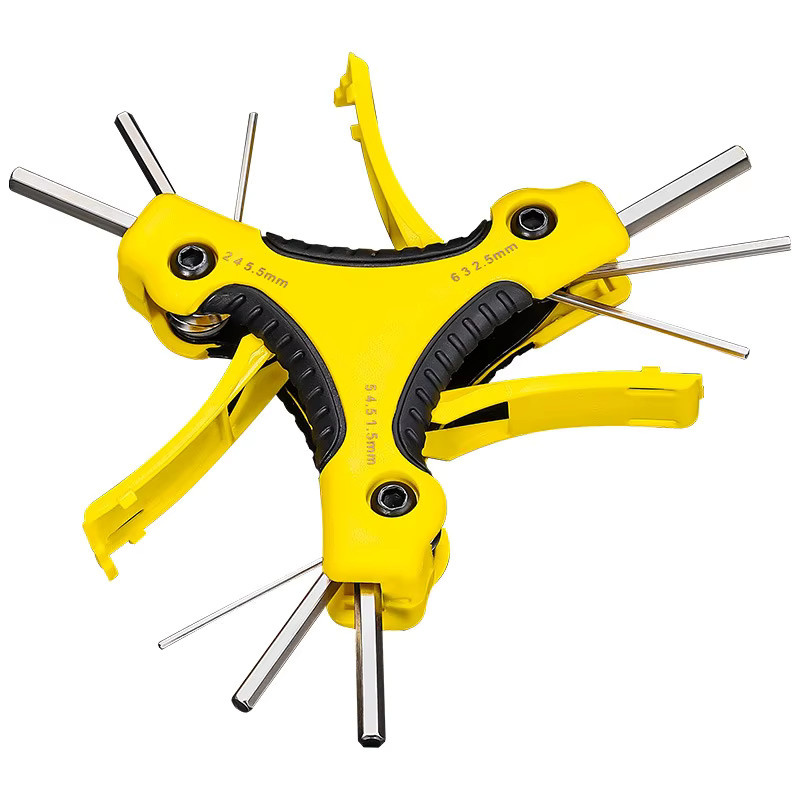 NIUXIANG 9-in-1 Klapp-Inbusschlüsselsatz in Gelb, metrisch mit ergonomischem Griff - Bild 7