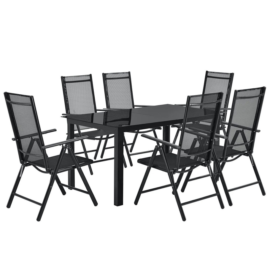 Juskys Aluminium Gartengarnitur Milano 7-teiliges Gartenmöbel Set mit Tisch und 6 Stühlen in Grau/Schwarz, Tisch B: 150 cm, H: 75 cm, T: 90 cm - Bild 2