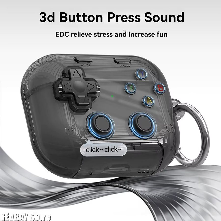 MeRealer Schutzhülle im 3D-Druckknopf-Spielcontroller-Design für Apple AirPods Pro, Pro 2, Pro 3 und Pro 4 mit Handyhalter-Funktion, transparent - Bild 2