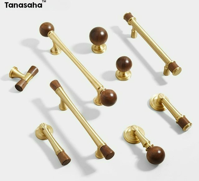 TANASAHA Massive Messing-Schrankgriffe in Gold und Braun als moderne Möbelbeschläge für Küchenschränke und Schubladen - Bild 1