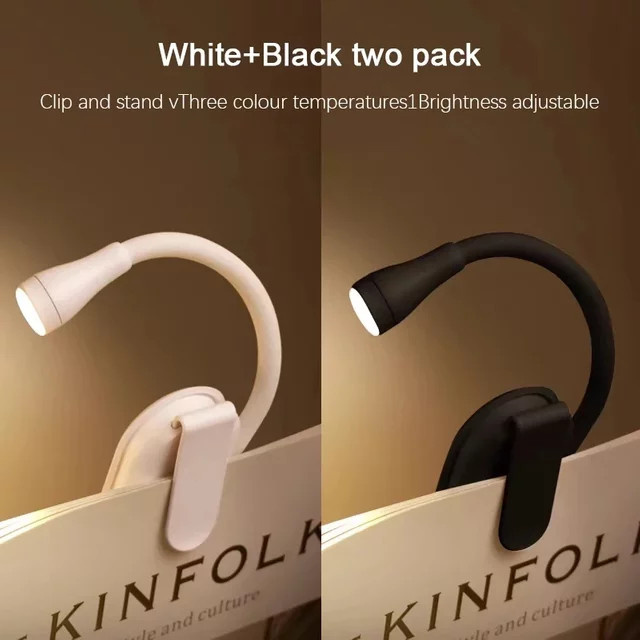 Lyfs Tragbare LED Clip-On Leselampe mit USB-Ladefunktion, Dimmbar und 360 Grad Schwenkbar, Weiß - Bild 1