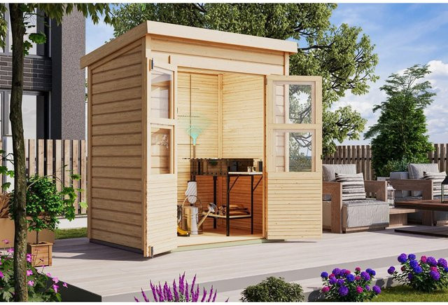 Karibu Holz-Gartenhaus mit Pultdach in Braun, B/T: 182 x 126 cm - Bild 1