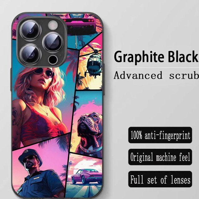 Stoßfeste Handyhülle mit GTA-6 Muster Design für Apple iPhone 11 bis 16 Pro Max in Schwarz und Multicolour - Bild 1