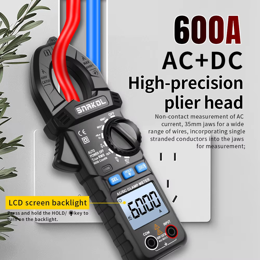 SNAKOL Digitales Zangenmultimeter 600A AC/DC Strom- und Spannungsmesser mit NCV-Spannungserkennung für professionelle Elektriker - Bild 3
