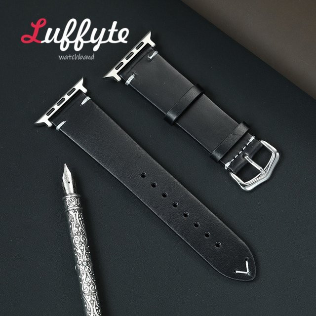 luffyte Uhrenarmband Rindsleder, Vintage, Schwarz, Herren - Bild 1