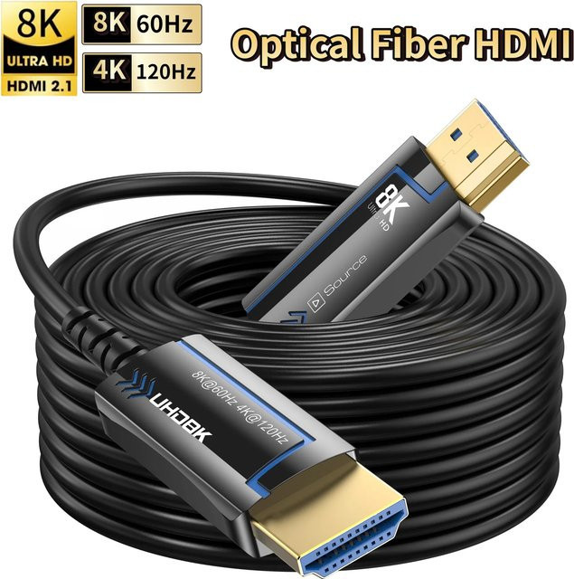 FDBOY HDMI 2.1 Glasfaserkabel in Schwarz für 8K@60Hz und 4K@120Hz mit 48Gbps Ultra High Speed für HDTV, Projektor und Computer - Bild 1