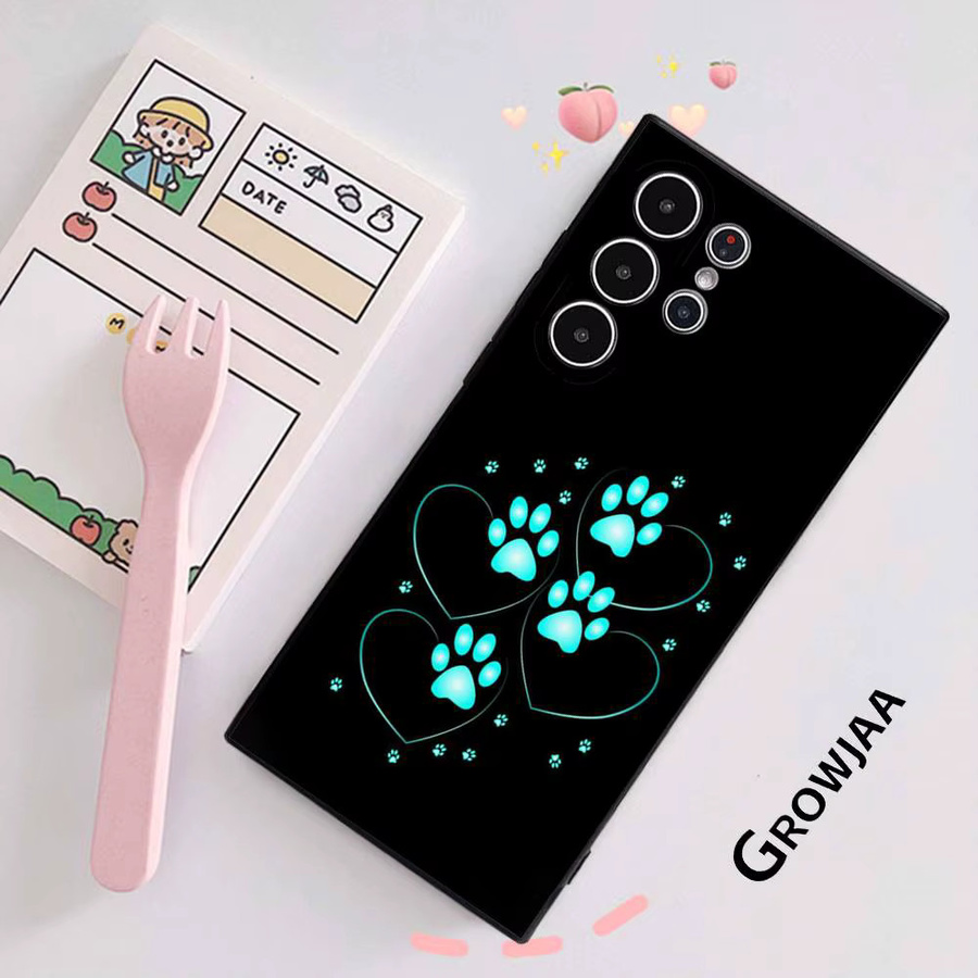 Samsung Galaxy S25 S24 S23 S22 S21 S20 Ultra Plus Handyhülle mit Hund Pfotenabdruck in Schwarz Frosted Soft Cover - Bild 3