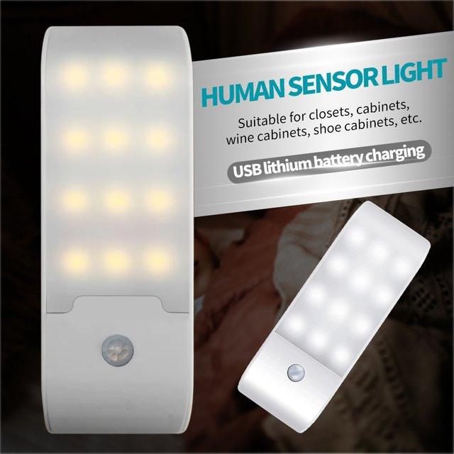 GGBEE Wiederaufladbares LED Nachtlicht mit Bewegungsmelder, Warmweiß, 12 LEDs für Flur, Badezimmer, Schrank und Küche - Bild 1