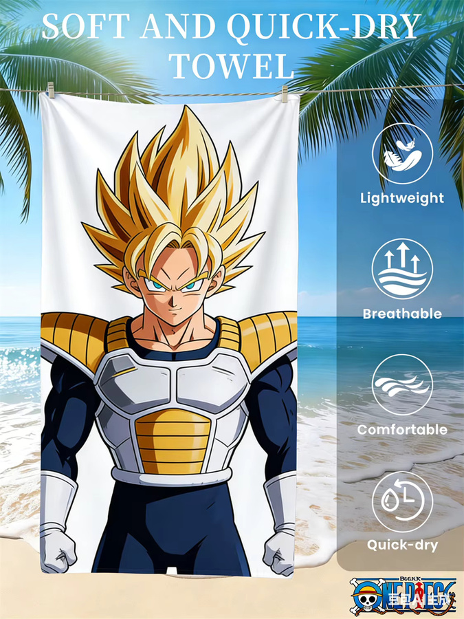 Dragon Ball Strandtuch Bandai Vegeta Super Saiyan Blue Print Schnelltrocknendes Handtuch in Blau und Multicolour - Bild 1