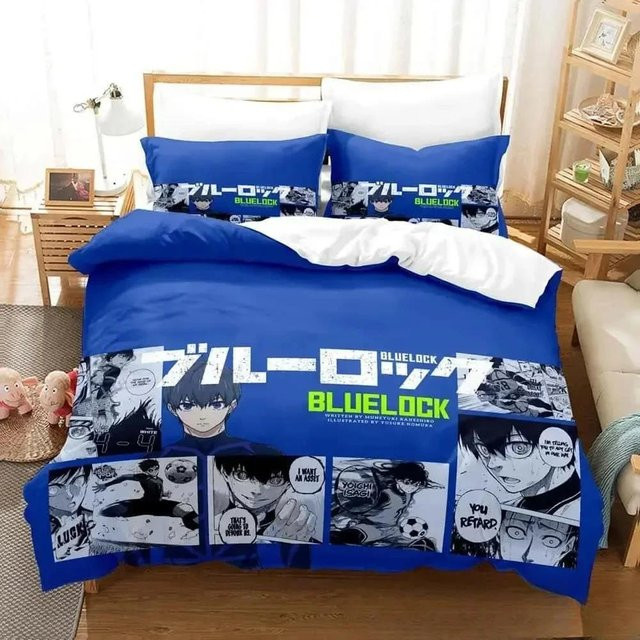 Bettwäscheset Blue Lock Anime Design von Lodestar in Blau, bestehend aus Bettbezug und Kissenbezug, B/H: 135 x 200 cm - Bild 1