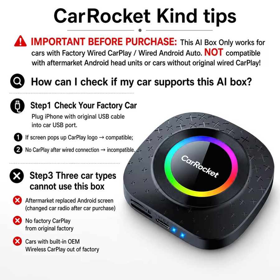 CarRocket CarPlay Ai Box Android 15 mit integriertem GPS und 4G-Netzwerk für Autos mit kabelgebundenem CarPlay, Schwarz - Bild 2