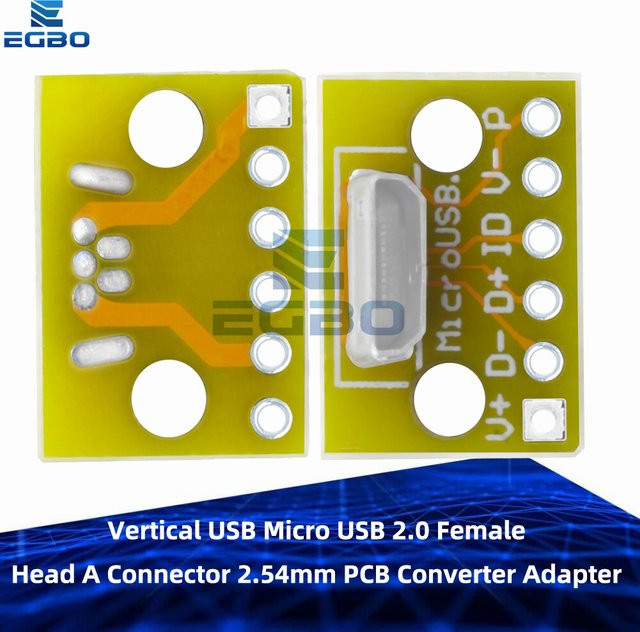 EGBO Micro USB 2.0 Weiblicher Breakout Adapter 180 Grad Vertikal für PCB mit 2,54mm Pitch - Bild 1