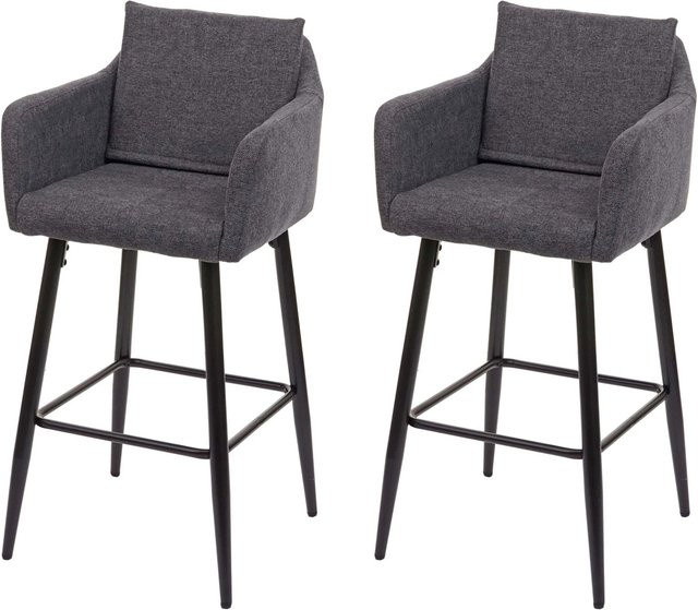 PROREGAL 2er-Set Barhocker mit Lehne und Fußablage aus Metall und Stoff in Dunkelgrau, Sitzhöhe: 74 cm - Bild 1