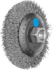 PFERD Kegelbürste KBU ungezopft für Winkelschleifer mit M14 Gewinde, Durchmesser: 100 mm, Breite: 10 mm, Edelstahl-Draht-Ø: 0,35 mm, Farbe: Silber/Blau - Bild 1