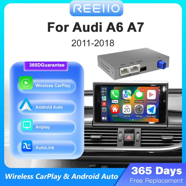 REEIIO Kabelloses CarPlay und Android Auto Interface-Modul für Audi A6 A7 HN+R-System mit Mirror Link und Bluetooth in Schwarz - Bild 1