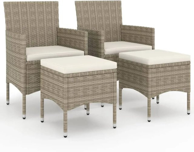 Furnicato 4-tlg Gartenmöbel-Set aus Poly Rattan in Beige mit Stühlen und Hockern - Bild 1