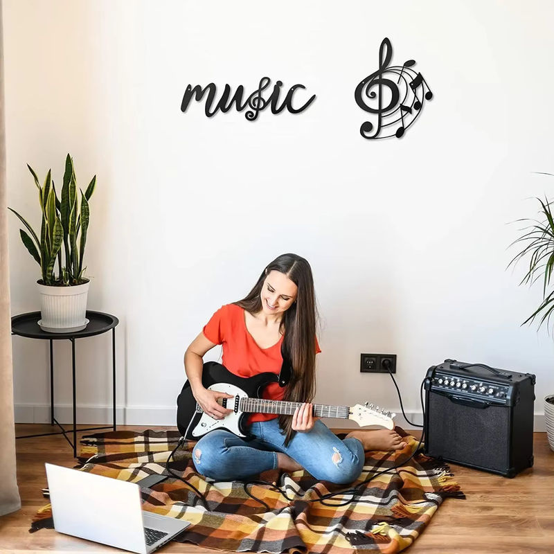 Hello young Musik Wanddekoration aus Metall mit Violinschlüssel und Musiknoten, Schwarz, 2er-Set - Bild 3