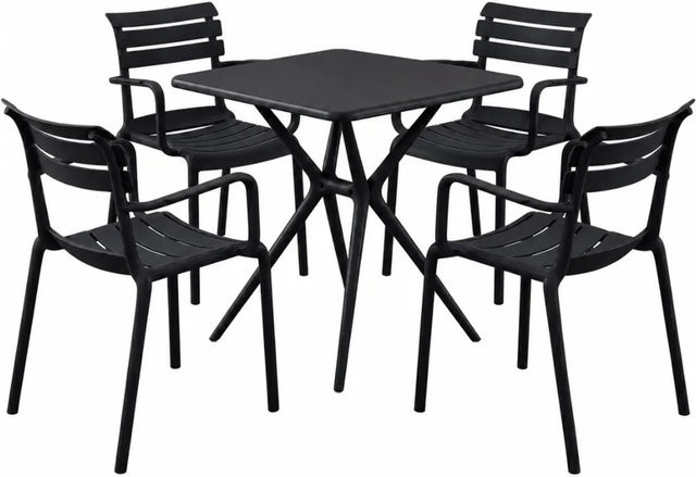 DELUKE Gartenmöbel-Set NORA mit Tisch und 4 Stühlen aus Polypropylen in Schwarz, B/T/H: 186 x 186 x 82 cm - Bild 1