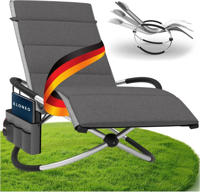 eloneo Relax-Schaukelliege mit Seitentasche in Grau-kariert und Auflage in Anthrazit - Bild 1