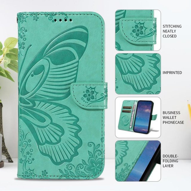 Schmetterling Tier Lederhülle für Xiaomi Poco X7 X7 Pro X6 X6 Pro X5 Pro X4 X3 GT NFC in Türkis - Bild 1