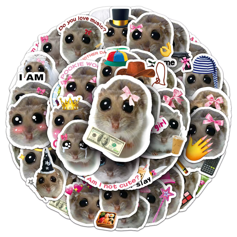 50er-Pack Realistische Hamster-Meme Aufkleber mit traurigen Augen in Multicolor für Autos, Helme und Tablets - Bild 2