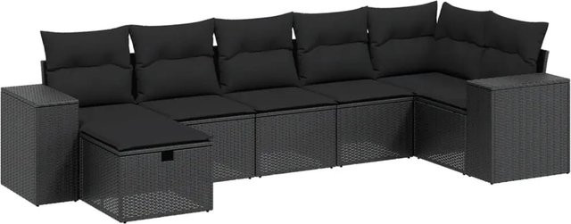 vidaXL 7-tlg Garten-Sofagarnitur aus Poly-Rattan mit Kissen in Schwarz - Bild 1