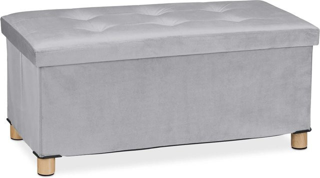 Relaxdays Sitzbank aus Samt in Grau, faltbar, B/H/T: 76 x 34 x 38 cm - Bild 1