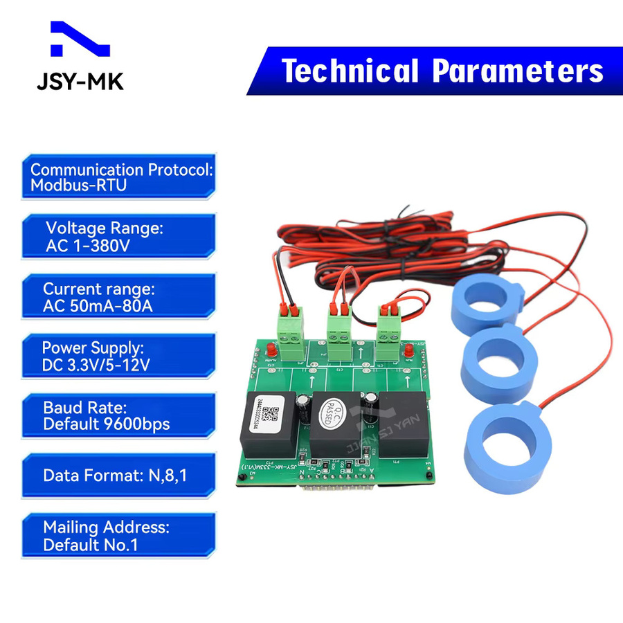 JSY-MK-333 80A bidirektionales Energiezählermodul mit Modbus-RTU RS485 TTL und externen 18-mm-CTs zur Stromspannungsmessung - Bild 2