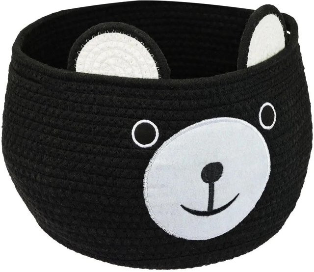 HMF Aufbewahrungskorb Bär aus Baumwolle mit versteckten Griffen, Schwarz, B: 30 cm, T: 24 cm - Bild 1