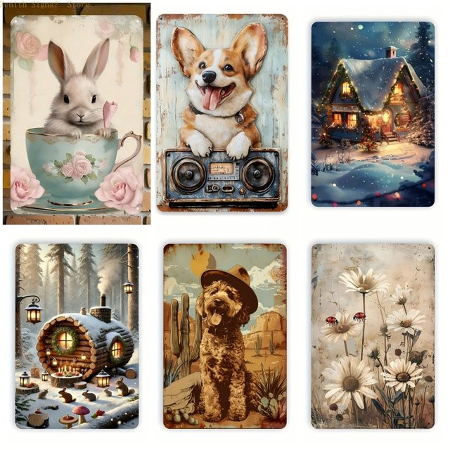 Potdemiel Vintage Eisenblechkunst Wanddekoration mit floralem Design und Tiermotiven, Mehrfarbig, B/H: 30 x 30 cm - Bild 1