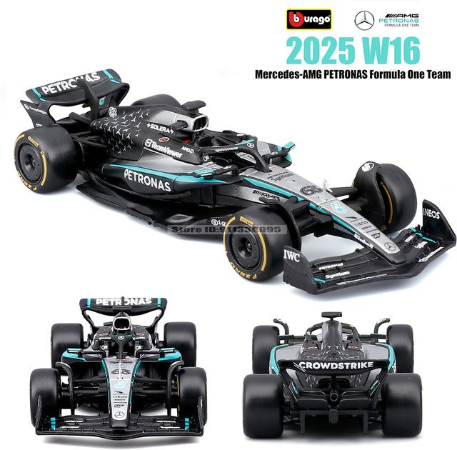 Bburago F1 Mercedes-AMG 2025 W16 George Russell Kimi Antonelli, Druckguss-Legierungsautomodelle, 1:43 - Bild 1