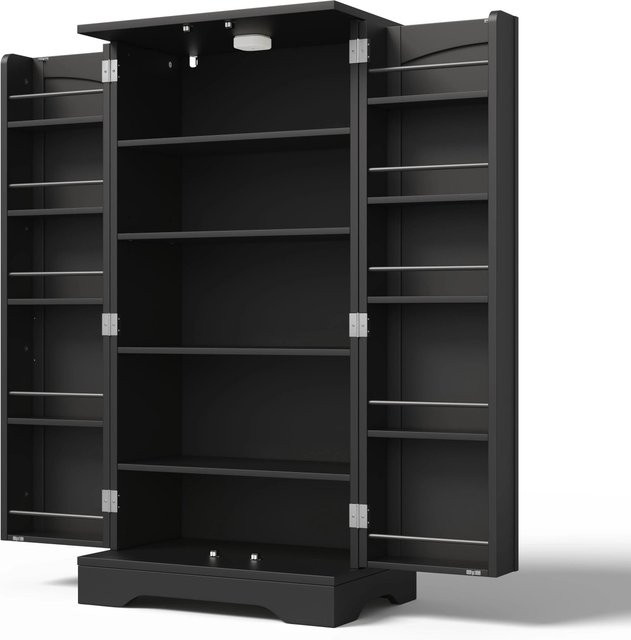okwish Küchenschrank mit LED Sensorlicht und verstellbaren Regalböden, Schwarz, H: 120 cm, B: 60 cm, T: 40 cm - Bild 1