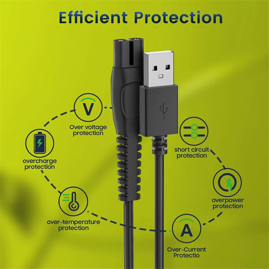 2er-Set USB-Ladekabel für Philips Elektrorasierer und Trimmer, 5V 1A, Schwarz - Bild 1