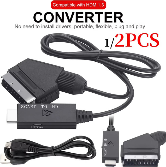 SCART zu HDMI Konverter Adapter in Schwarz für Video und Audio mit Unterstützung für 720p und 1080p für HDTV und DVD - Bild 1