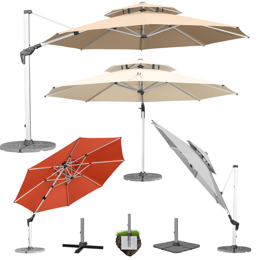anndora Ampelschirm beige mit Ständer, rund, Durchmesser: 4 m, 360 Grad drehbar, schwenkbar und neigbar, UPF 50, Aluminium und Polyester - Bild 1