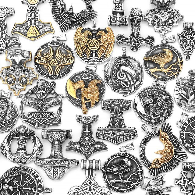 Anhänger Odin Krähe, Edelstahl, Silber, Punk, Herren - Bild 1