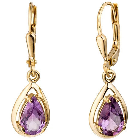 Colfem Ohrringe, 333 Gelbgold, Amethyst, lila, Damen - Bild 1