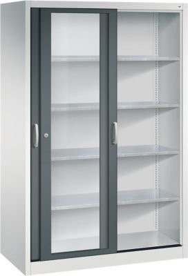C + P Werkzeugschrank Acurado mit Schiebetüren und Sichtfenster, Weißaluminium/Anthrazitgrau, B: 120 cm, T: 60 cm, H: 195 cm - Bild 1